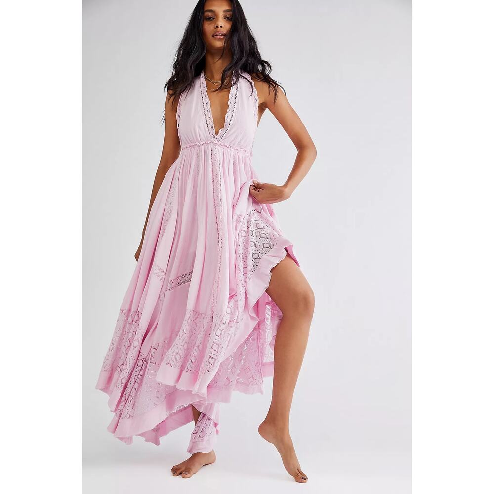 Free People Halter Billowy Gauze Norina Maxi Dress Size M in Pink